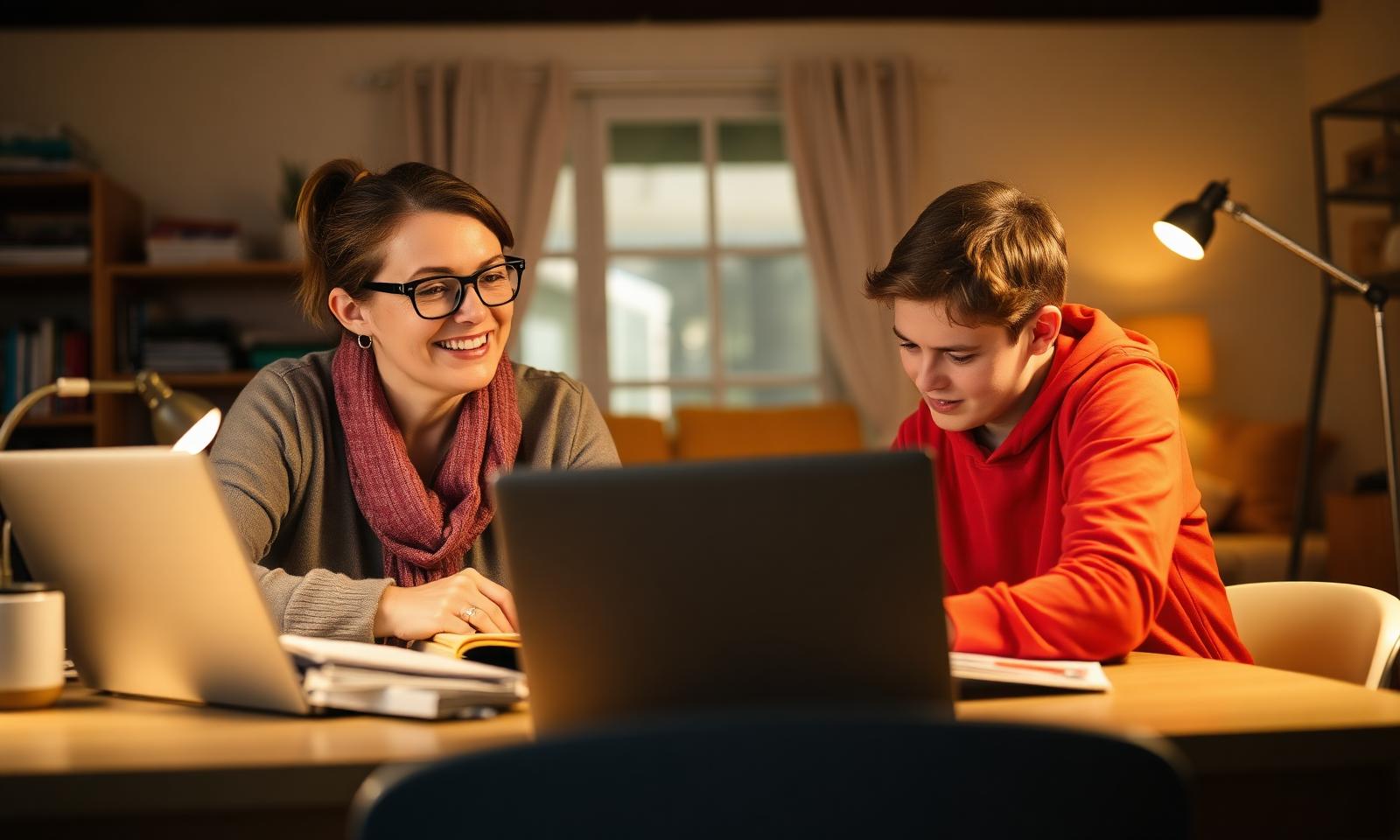 Support worker helping a young person with homework